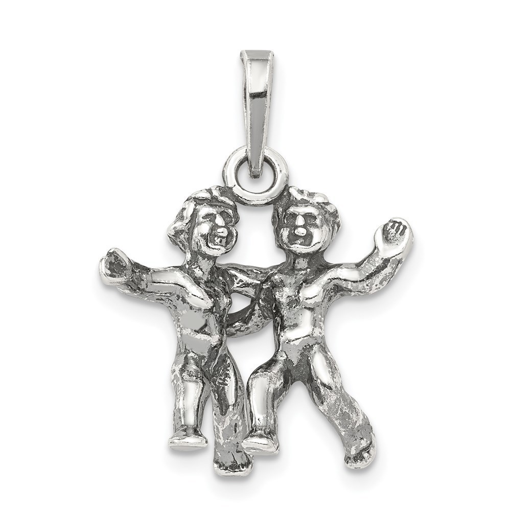 Million Charms 925 Sterling Silver Antiqued Gemini Zodiac Charm Pendant